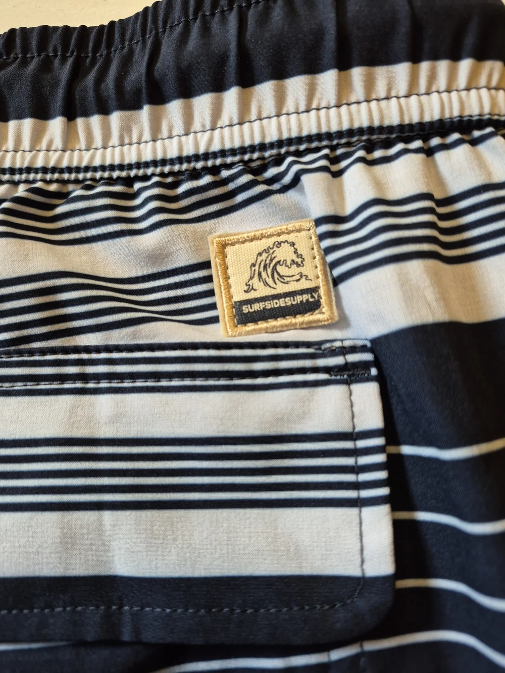 Surfside Supply Navy and White Striped Swim Trunks